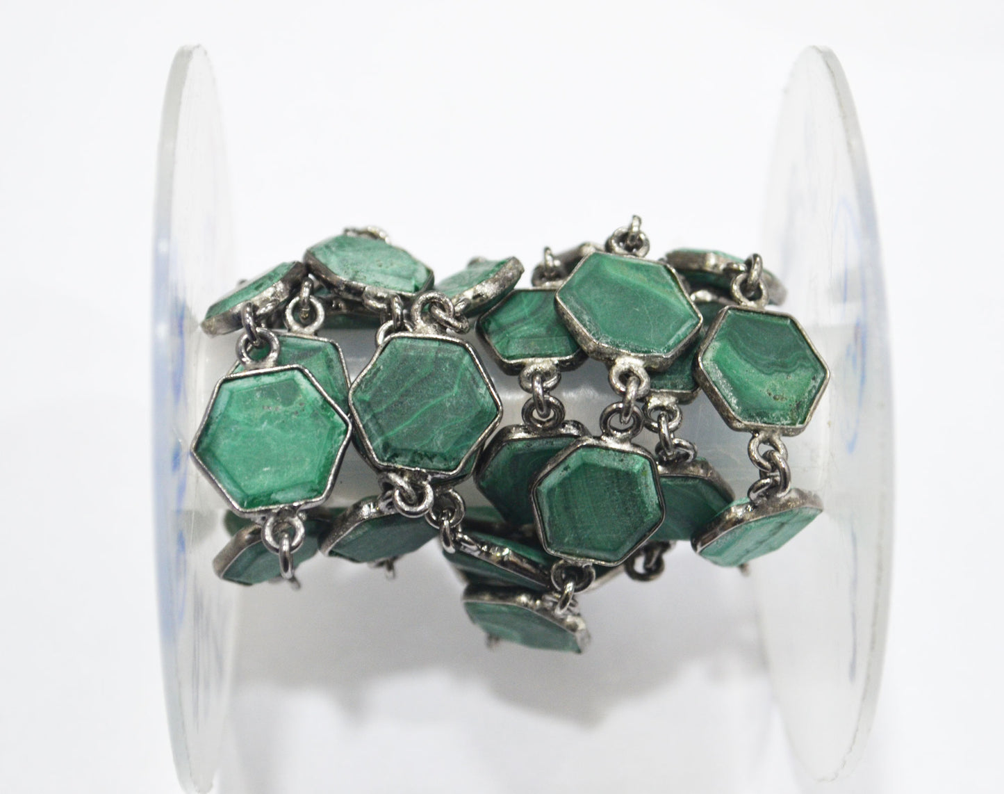 Malachite Crown Cut Hexagon Shape Connector Chain , 10 - 14 mm , RB-6721