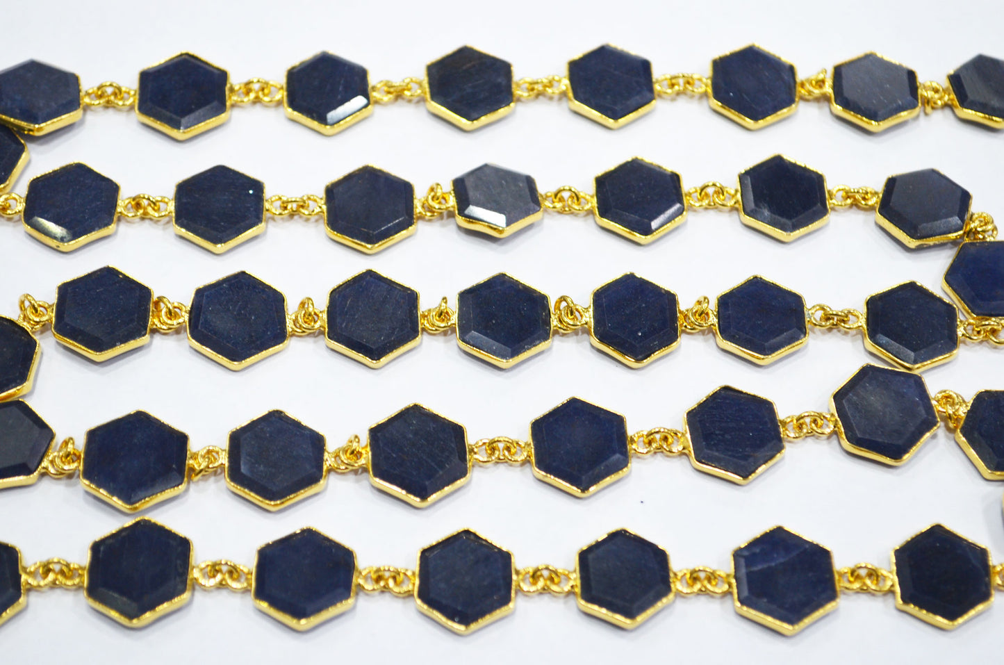 Blue Aventurine Crown Cut Hexagon Shape Connector Chain , 10 - 14 mm , RB-6722