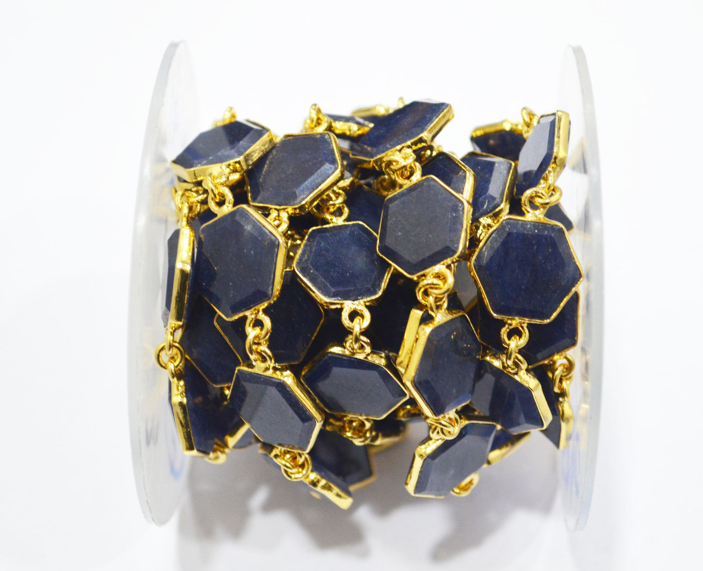 Blue Aventurine Crown Cut Hexagon Shape Connector Chain , 10 - 14 mm , RB-6722