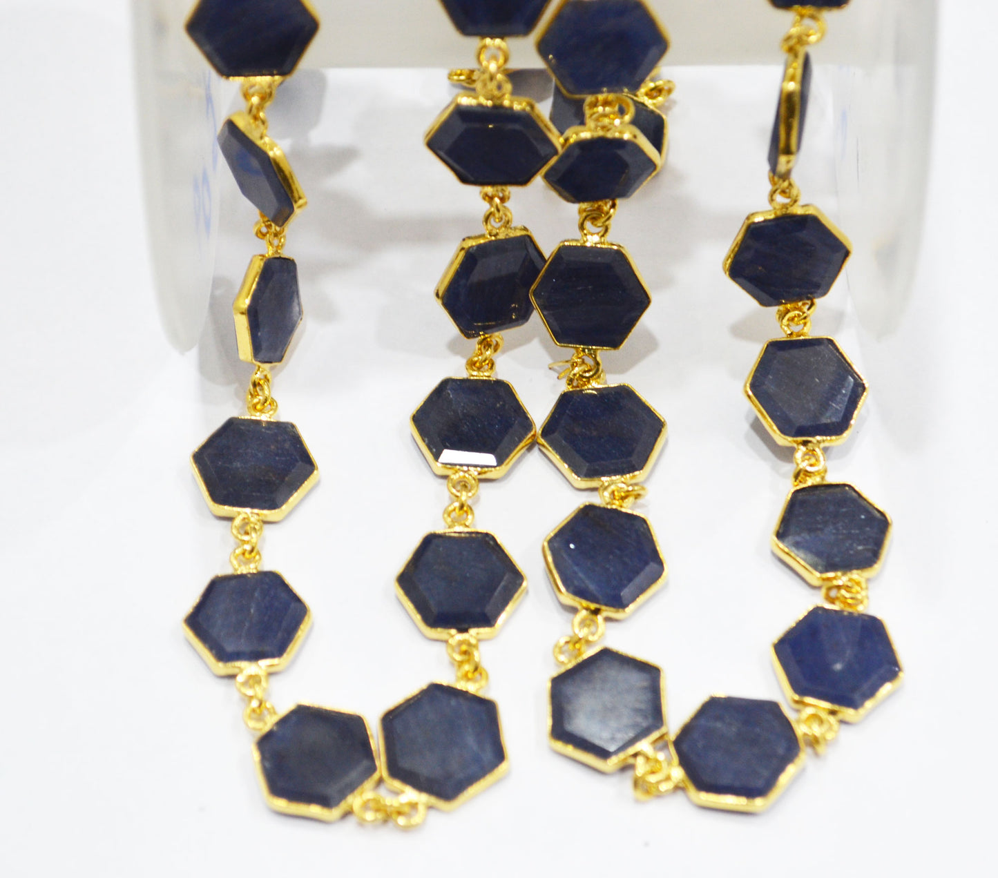 Blue Aventurine Crown Cut Hexagon Shape Connector Chain , 10 - 14 mm , RB-6722