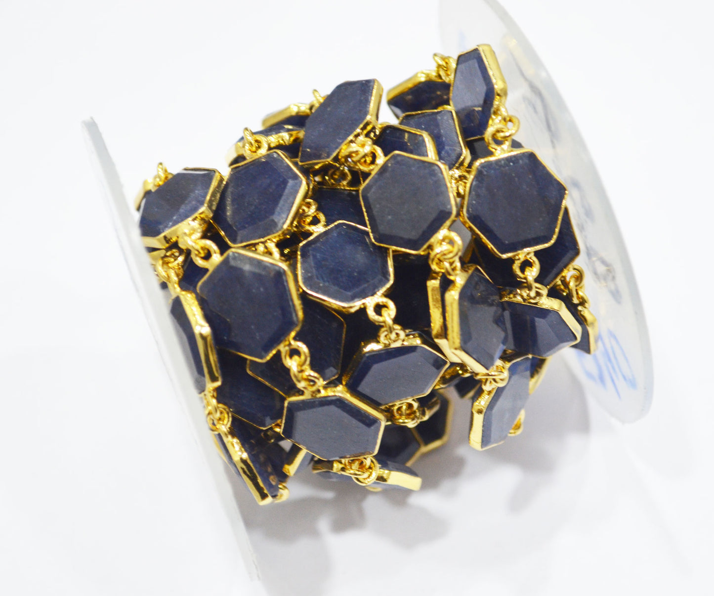 Blue Aventurine Crown Cut Hexagon Shape Connector Chain , 10 - 14 mm , RB-6722