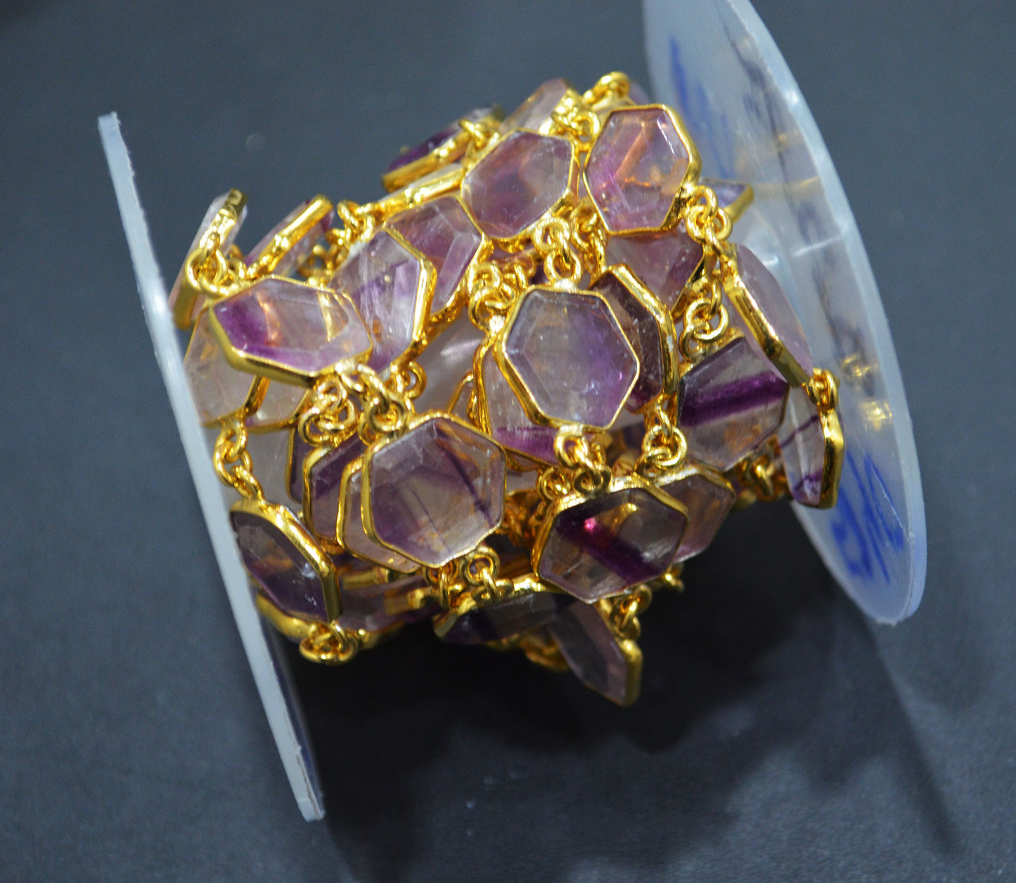 Fluorite Crown Cut Hexagon Shape Connector Chain , 13 - 15 mm , RB-6723