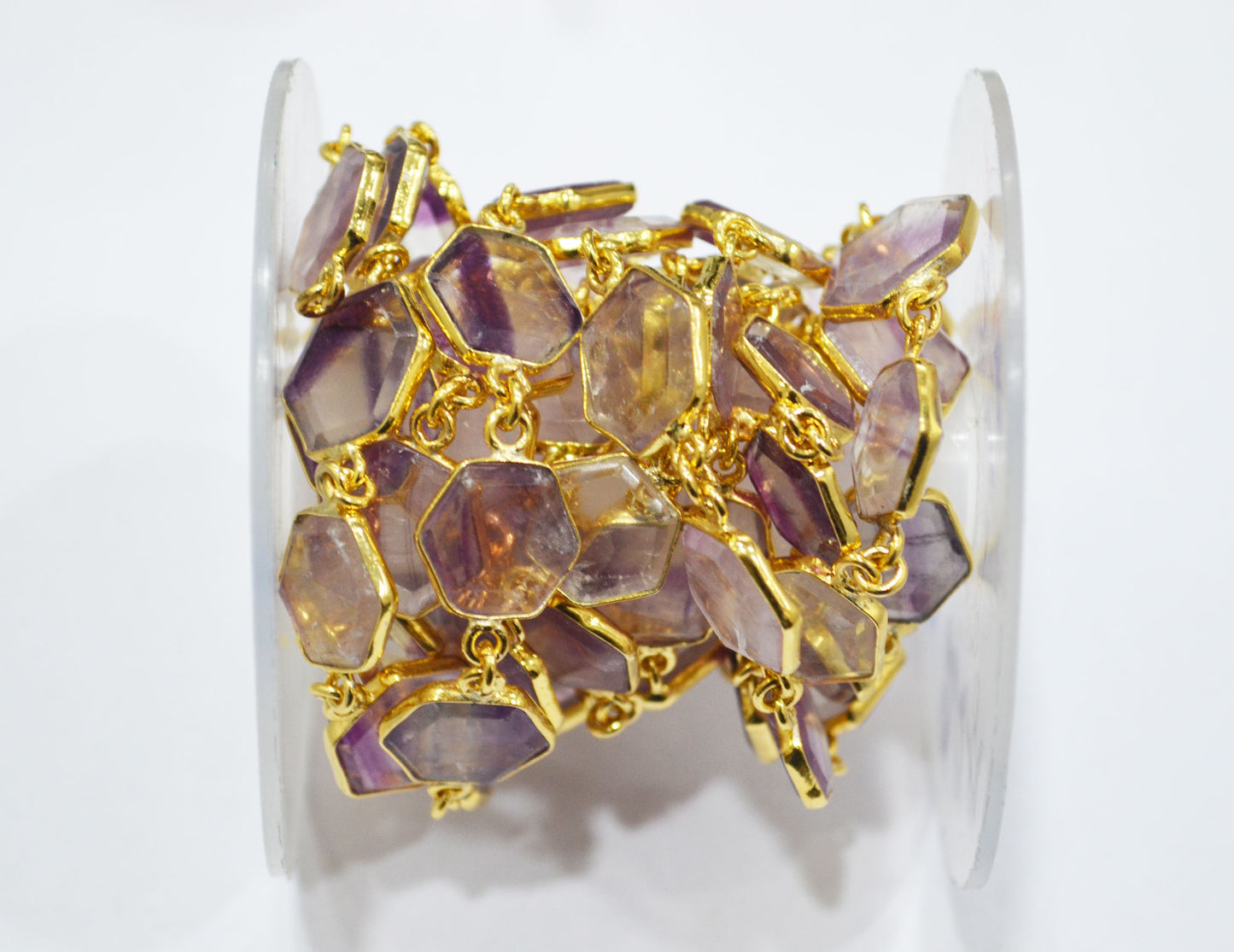 Fluorite Crown Cut Hexagon Shape Connector Chain , 13 - 15 mm , RB-6723