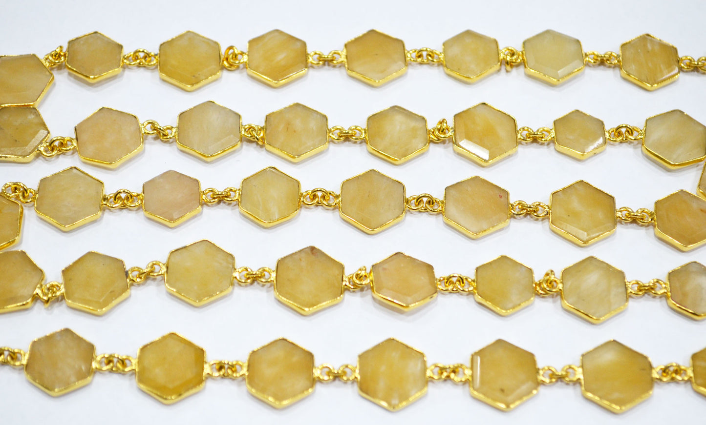 Yellow Aventurine Crown Cut Hexagon Shape Connector Chain , 10 - 14 mm , RB-6725