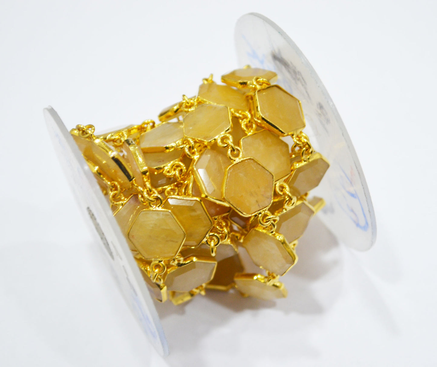 Yellow Aventurine Crown Cut Hexagon Shape Connector Chain , 10 - 14 mm , RB-6725