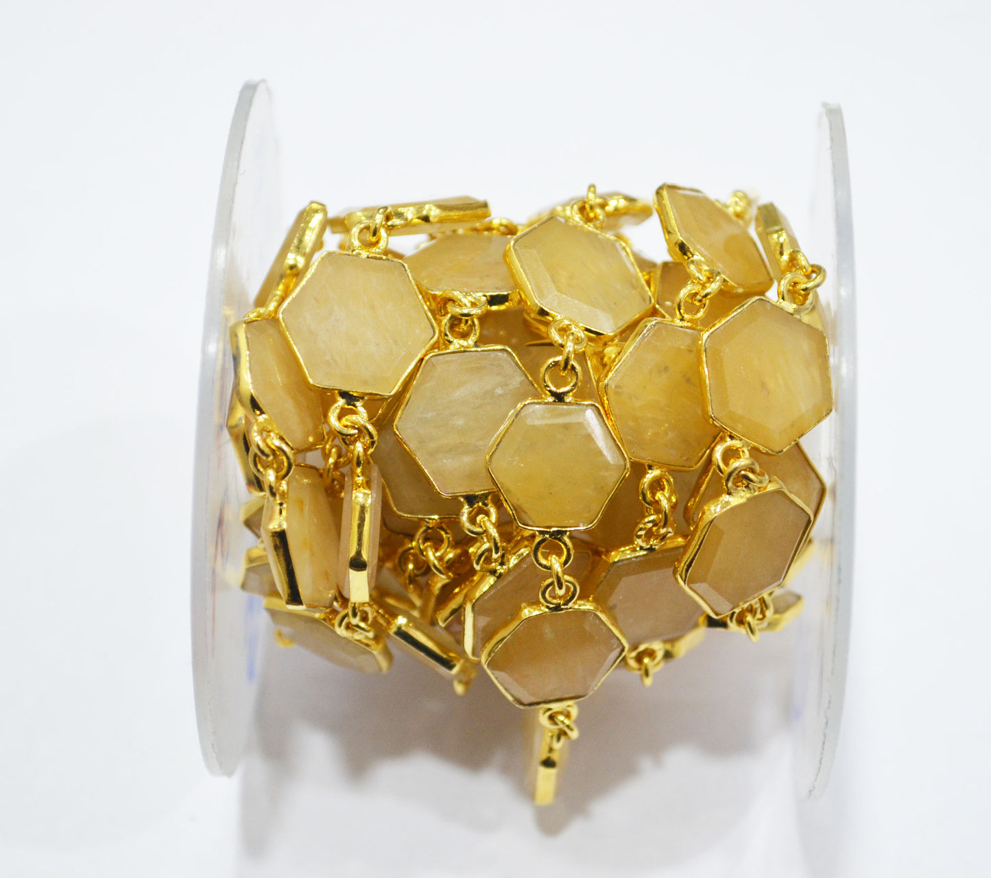 Yellow Aventurine Crown Cut Hexagon Shape Connector Chain , 10 - 14 mm , RB-6725