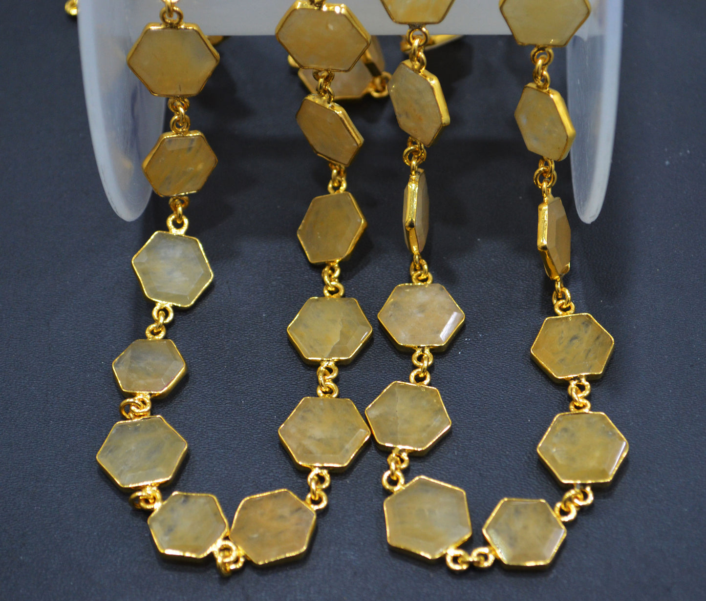 Yellow Aventurine Crown Cut Hexagon Shape Connector Chain , 10 - 14 mm , RB-6725