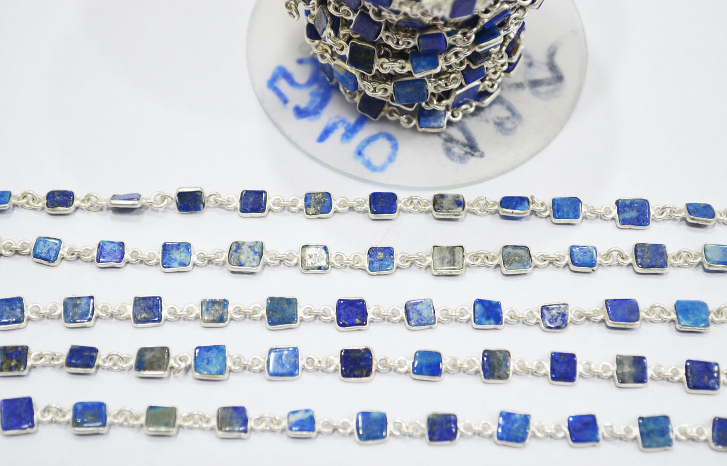 Lapis Lazuli Smooth Flat Square Shape Connector Chain , 5 - 6 mm , RB-6726