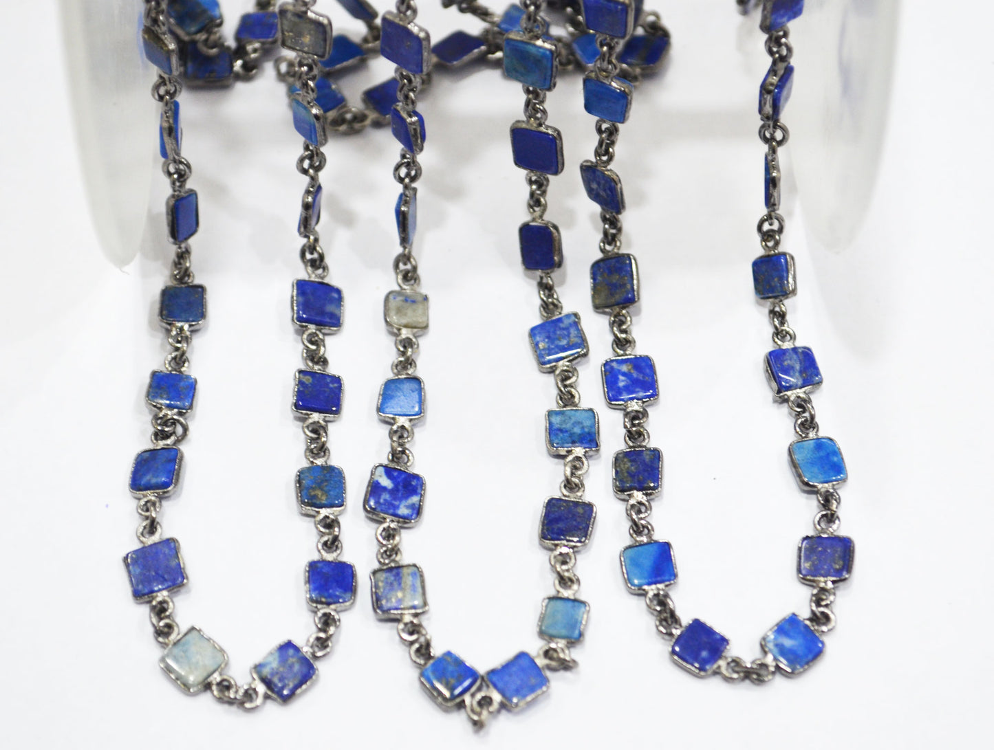 Lapis Lazuli Smooth Flat Square Shape Connector Chain , 5 - 6 mm , RB-6726