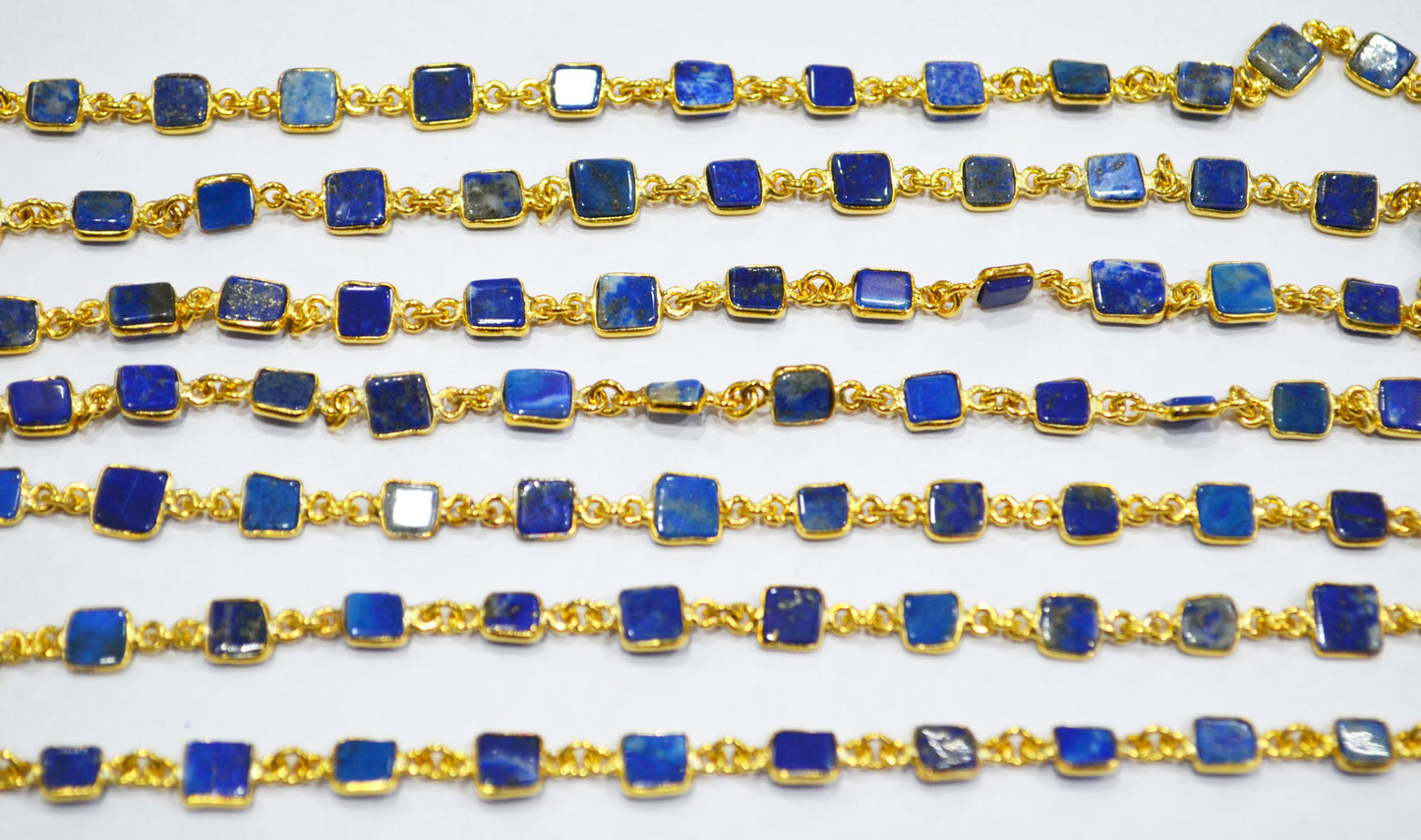 Lapis Lazuli Smooth Flat Square Shape Connector Chain , 5 - 6 mm , RB-6726