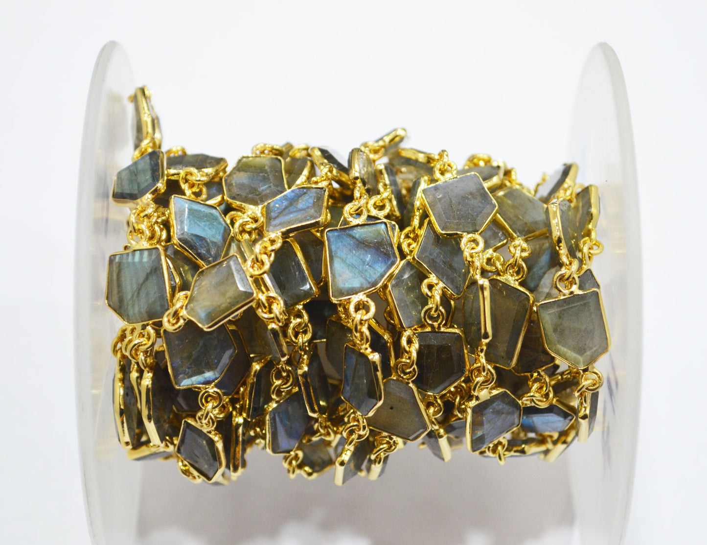 Labradorite Crown Cut Tablets Shape Connector Chain , 10 - 13 mm , RB-6727