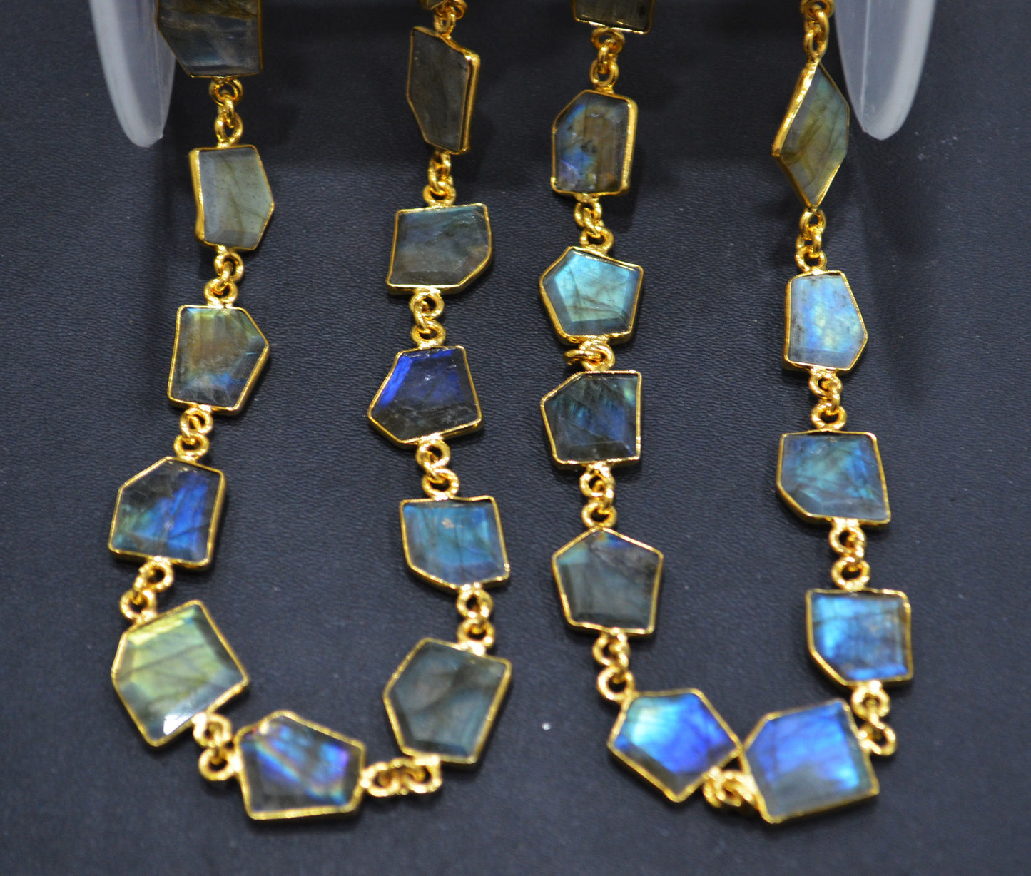 Labradorite Crown Cut Tablets Shape Connector Chain , 10 - 13 mm , RB-6727