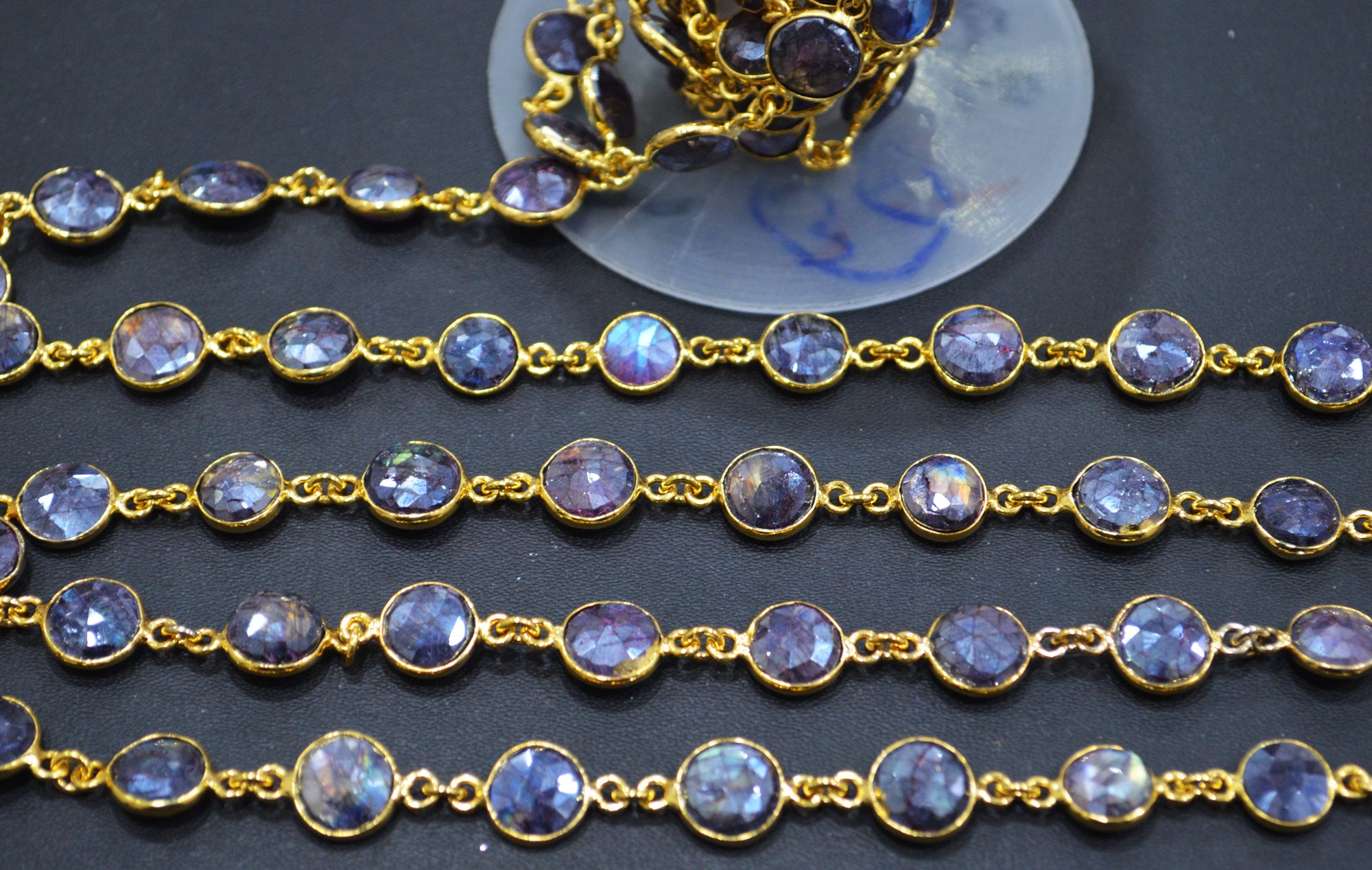 Mystic Coated Purple Labradorite Faceted Coin Shape Connector Chain , 10 - 11 mm , 6728