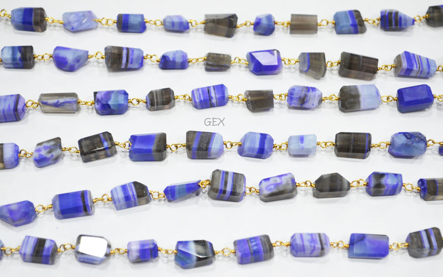 Purple Lace Chalcedony Faceted Laser Cut Nuggets Shape Rosary Beaded Chain , 7x10 - 7x12 mm , RB-6731