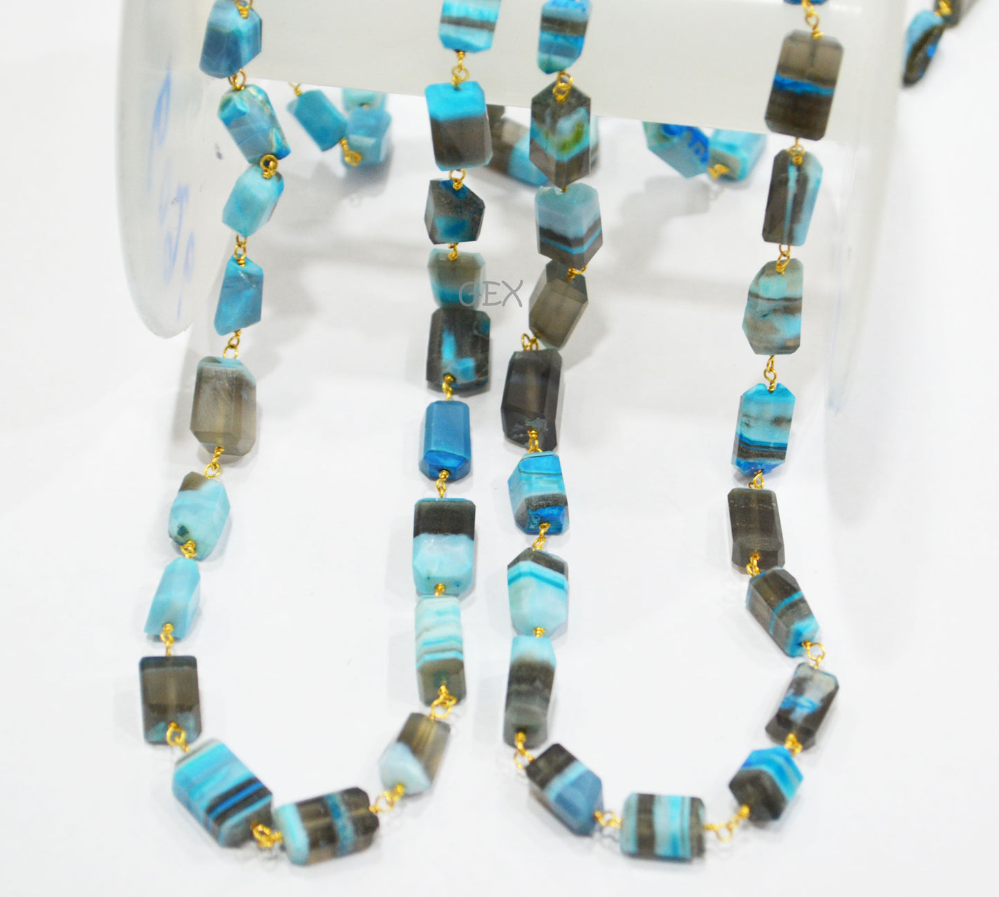 Blue Lace Chalcedony Faceted Laser Cut Nuggets Shape Rosary Beaded Chain , 6x7 - 7x12 mm , RB-6732