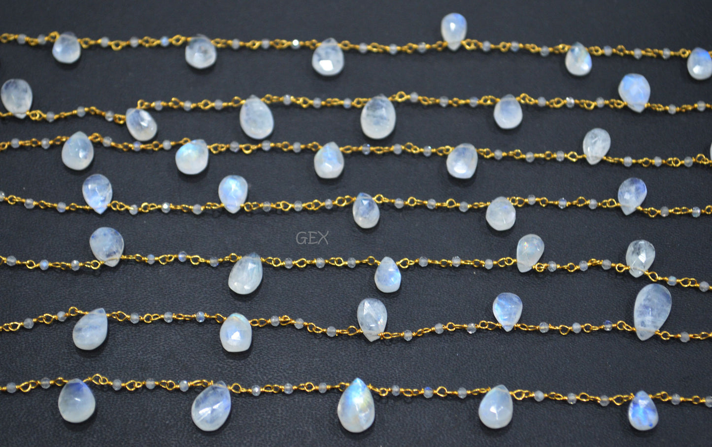 Rainbow Moonstone Round Shape Rosary Beaded Chain , 5x7 - 7x10 mm , RB-6734
