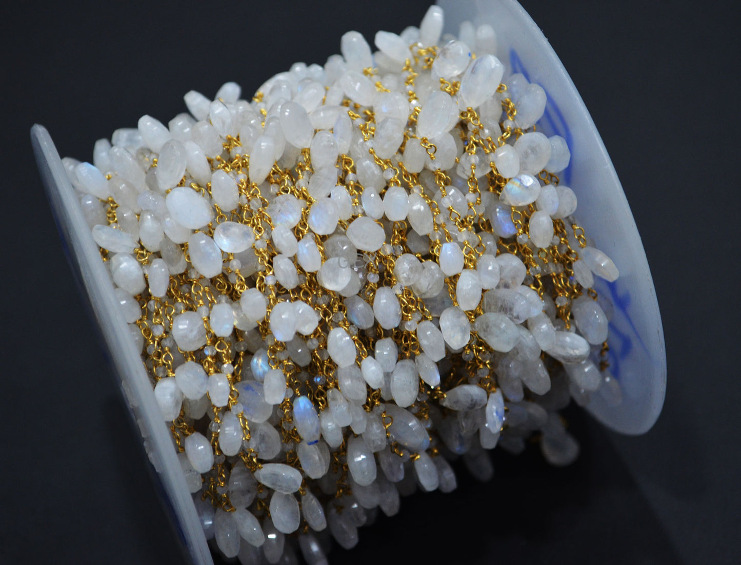 Rainbow Moonstone Round Shape Rosary Beaded Chain , 5x7 - 7x10 mm , RB-6734