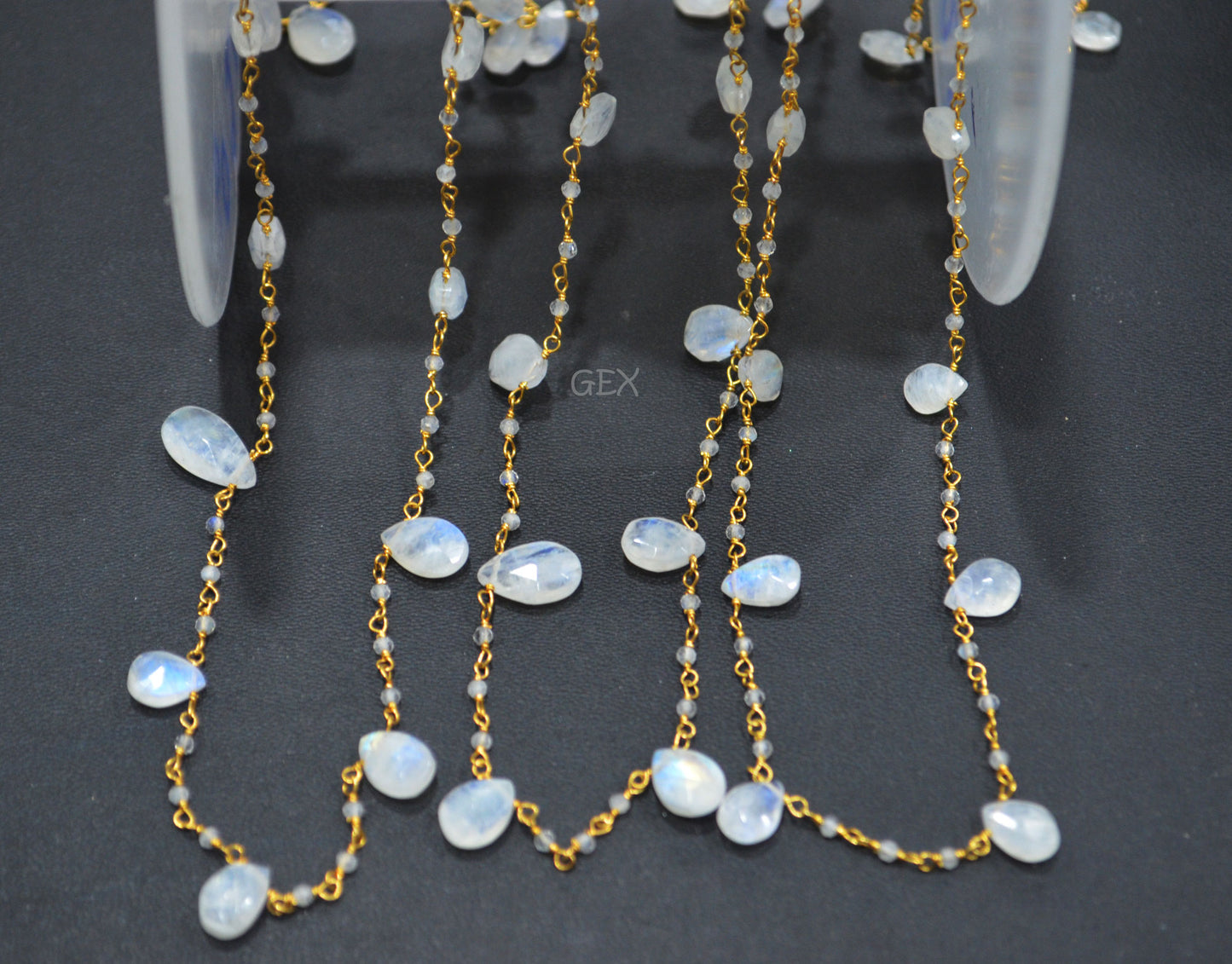 Rainbow Moonstone Round Shape Rosary Beaded Chain , 5x7 - 7x10 mm , RB-6734