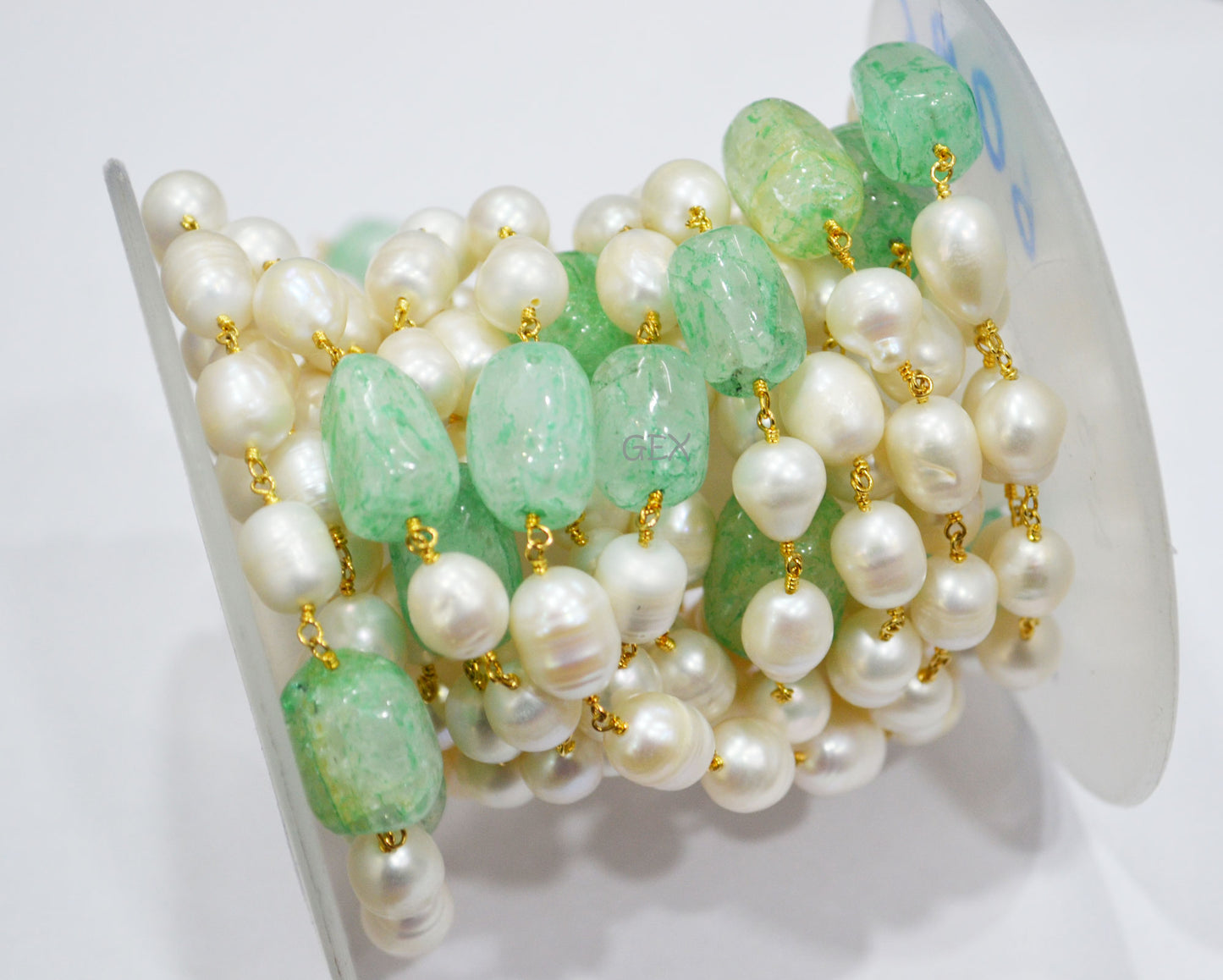 Natural Pearl Uneven Oval Smooth Rosary Beaded Chain , Dyed Emerald Nuggets Wire Wrapped Chain , 9x10 - 11x18 mm , 6735
