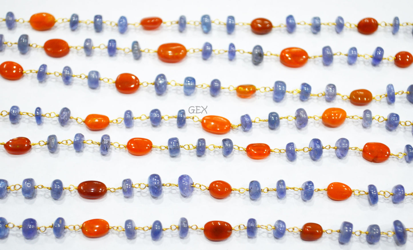 Tanzanite Uneven Rondelle Smooth Rosary Beaded Chain , Orange Ethiopian Opal Oval Nuggets Wire Wrapped Chain , 5 - 9 mm ,6736