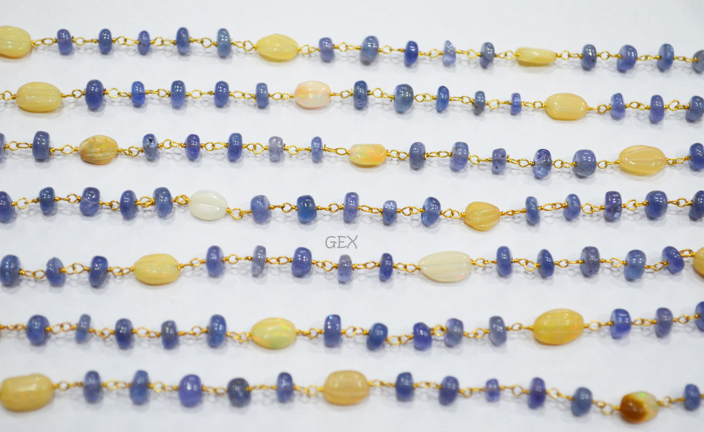 Tanzanite Uneven Rondelle Smooth Rosary Beaded Chain , Ethiopian Opal Carved Oval Nuggets Wire Wrapped Chain , 5 - 9 mm ,6737