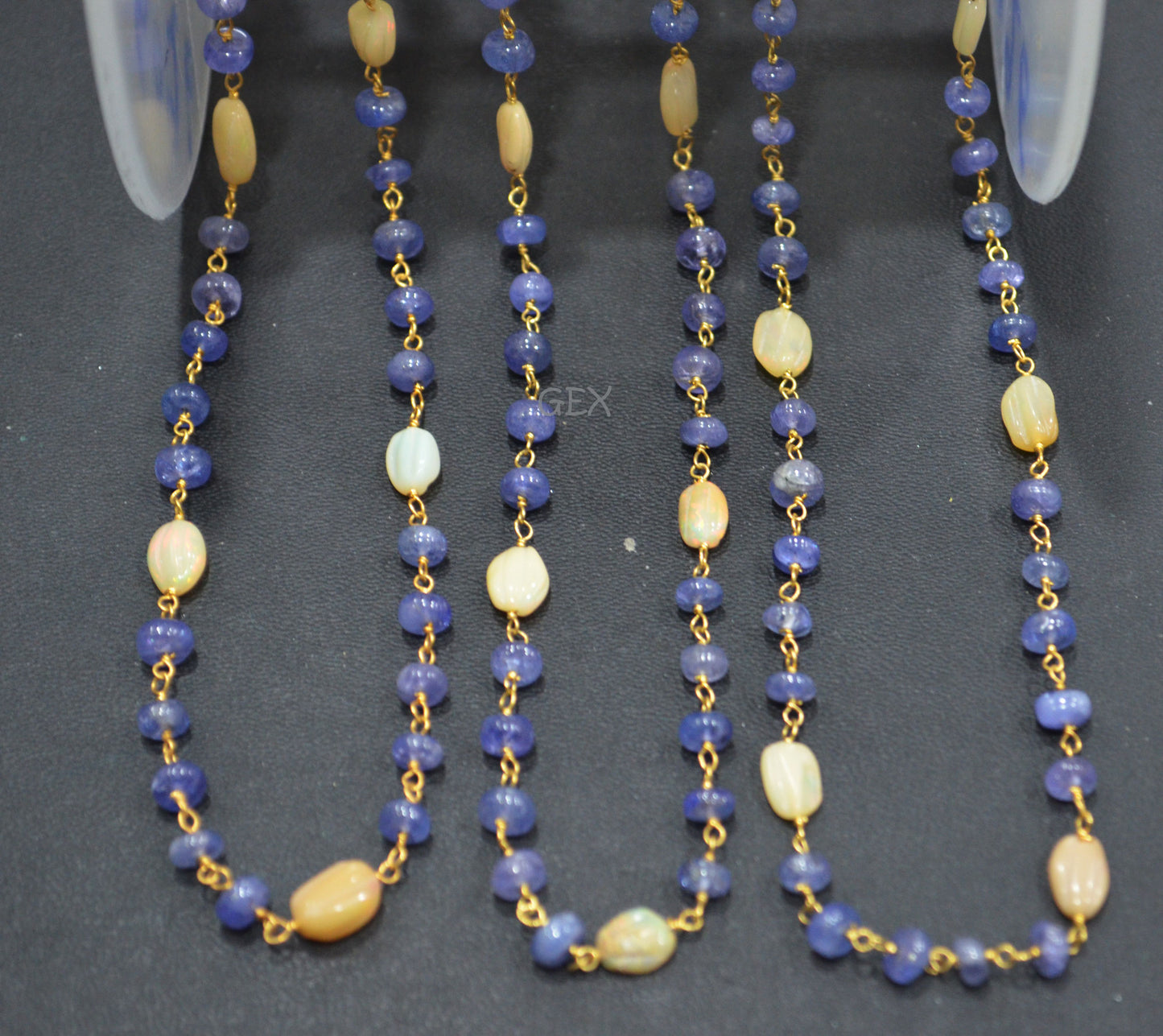 Tanzanite Uneven Rondelle Smooth Rosary Beaded Chain , Ethiopian Opal Carved Oval Nuggets Wire Wrapped Chain , 5 - 9 mm ,6737