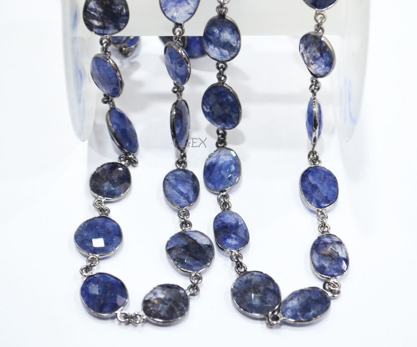 Beryl Sapphire Faceted Free Form Shape Connector Chain , 16 - 20 mm , RB-6738