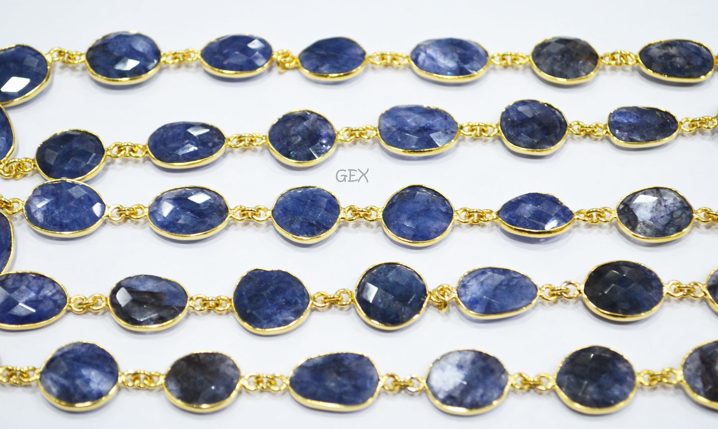 Beryl Sapphire Faceted Free Form Shape Connector Chain , 16 - 20 mm , RB-6738