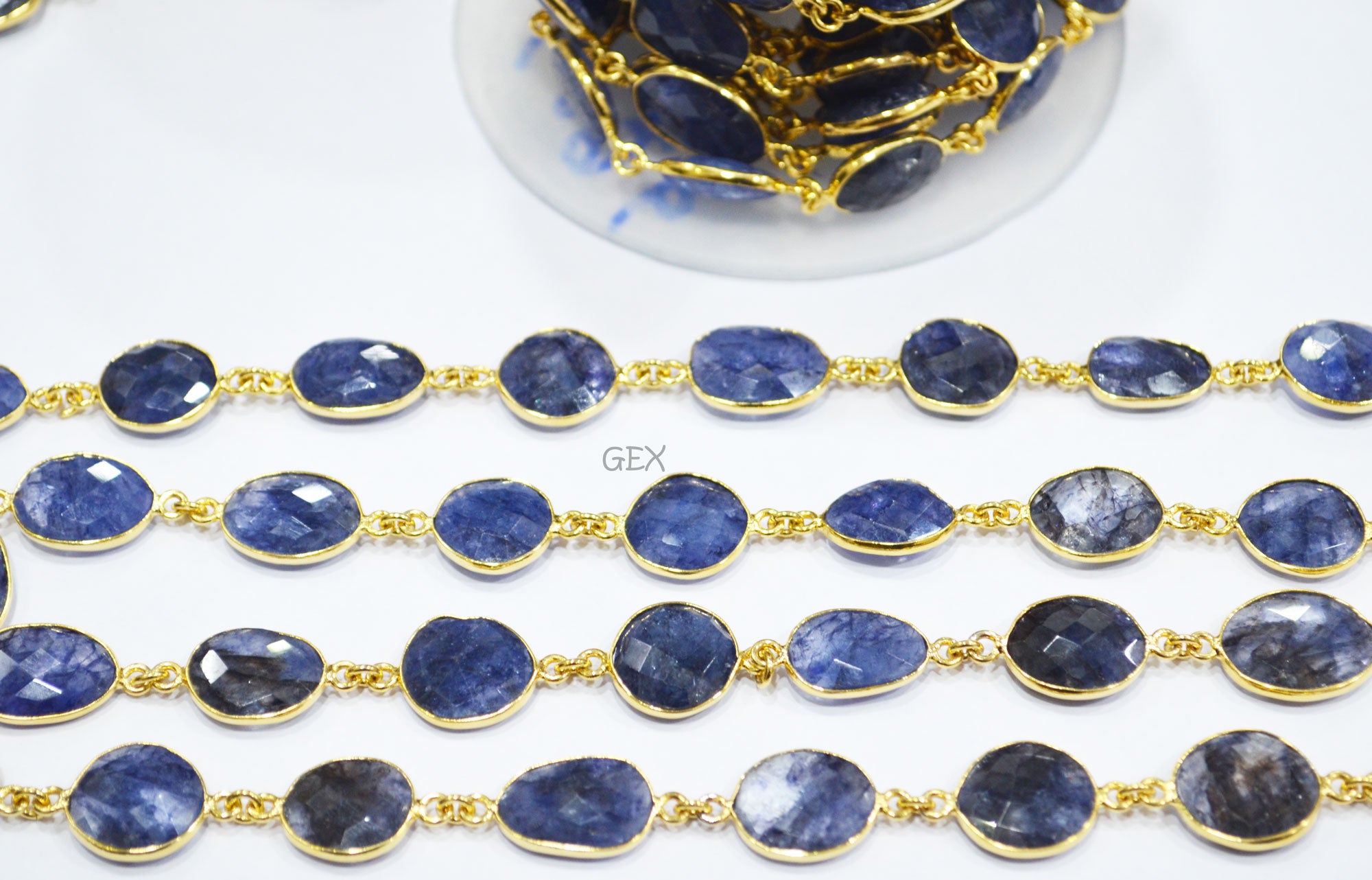 Beryl Sapphire Faceted Free Form Shape Connector Chain , 16 - 20 mm , RB-6738