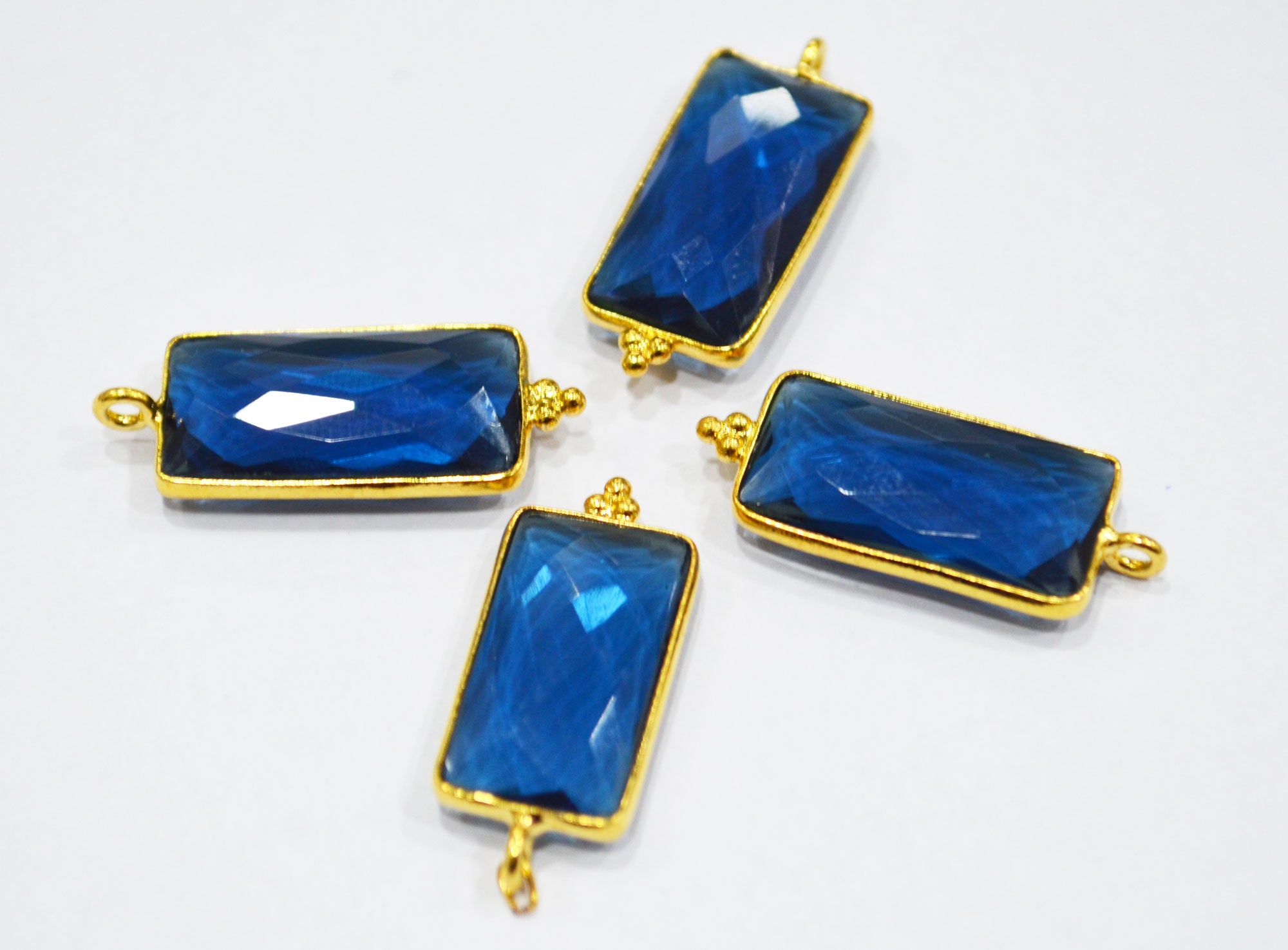 Sapphire Hydro Quartz Faceted Baguette Shape Single Bail Connector With 1 Gm Gold Plating ,Sold By Piece ,Ready Component ,21x11 mm ,RB-6783
