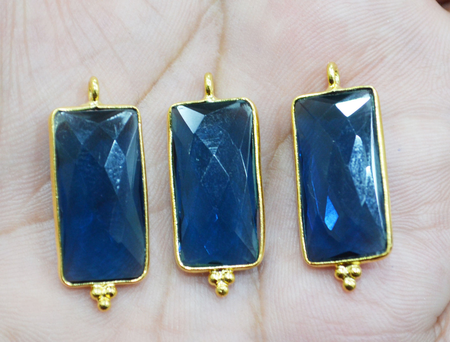Sapphire Hydro Quartz Faceted Baguette Shape Single Bail Connector With 1 Gm Gold Plating ,Sold By Piece ,Ready Component ,21x11 mm ,RB-6783