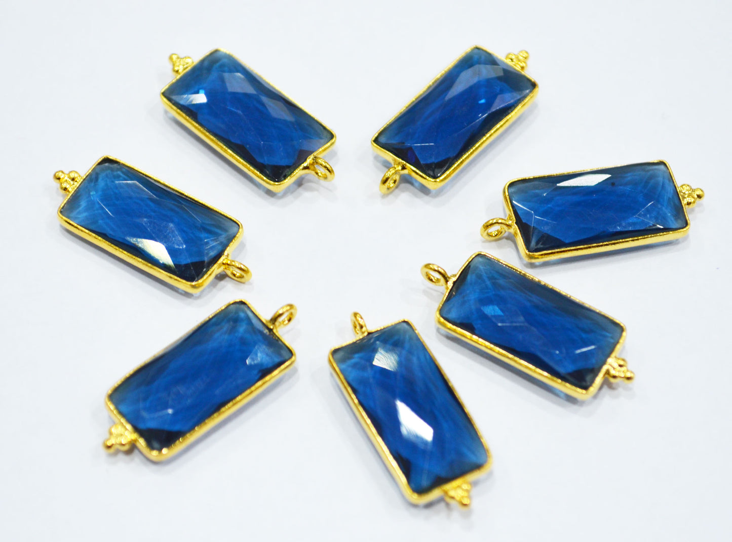 Sapphire Hydro Quartz Faceted Baguette Shape Single Bail Connector With 1 Gm Gold Plating ,Sold By Piece ,Ready Component ,21x11 mm ,RB-6783
