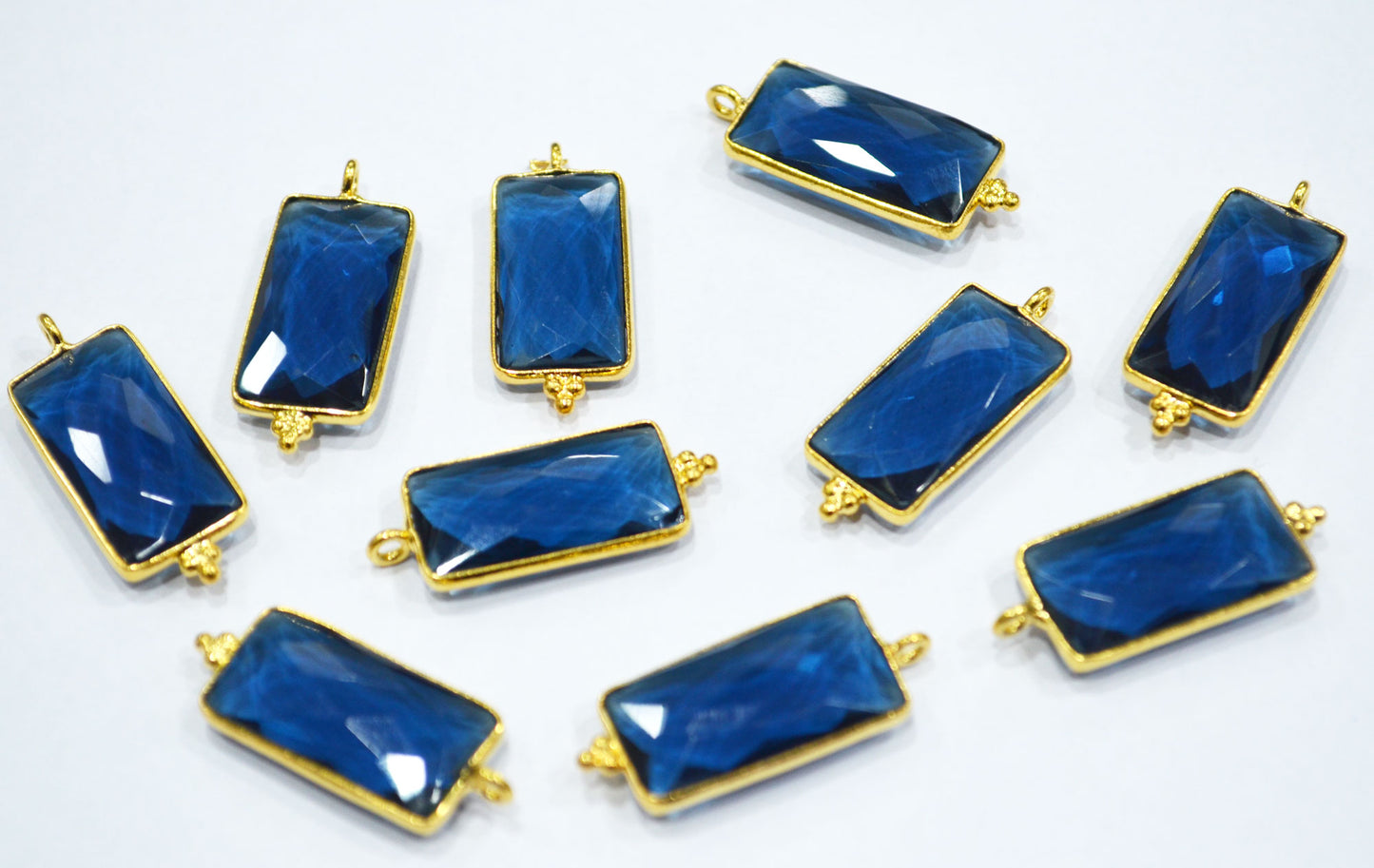 Sapphire Hydro Quartz Faceted Baguette Shape Single Bail Connector With 1 Gm Gold Plating ,Sold By Piece ,Ready Component ,21x11 mm ,RB-6783