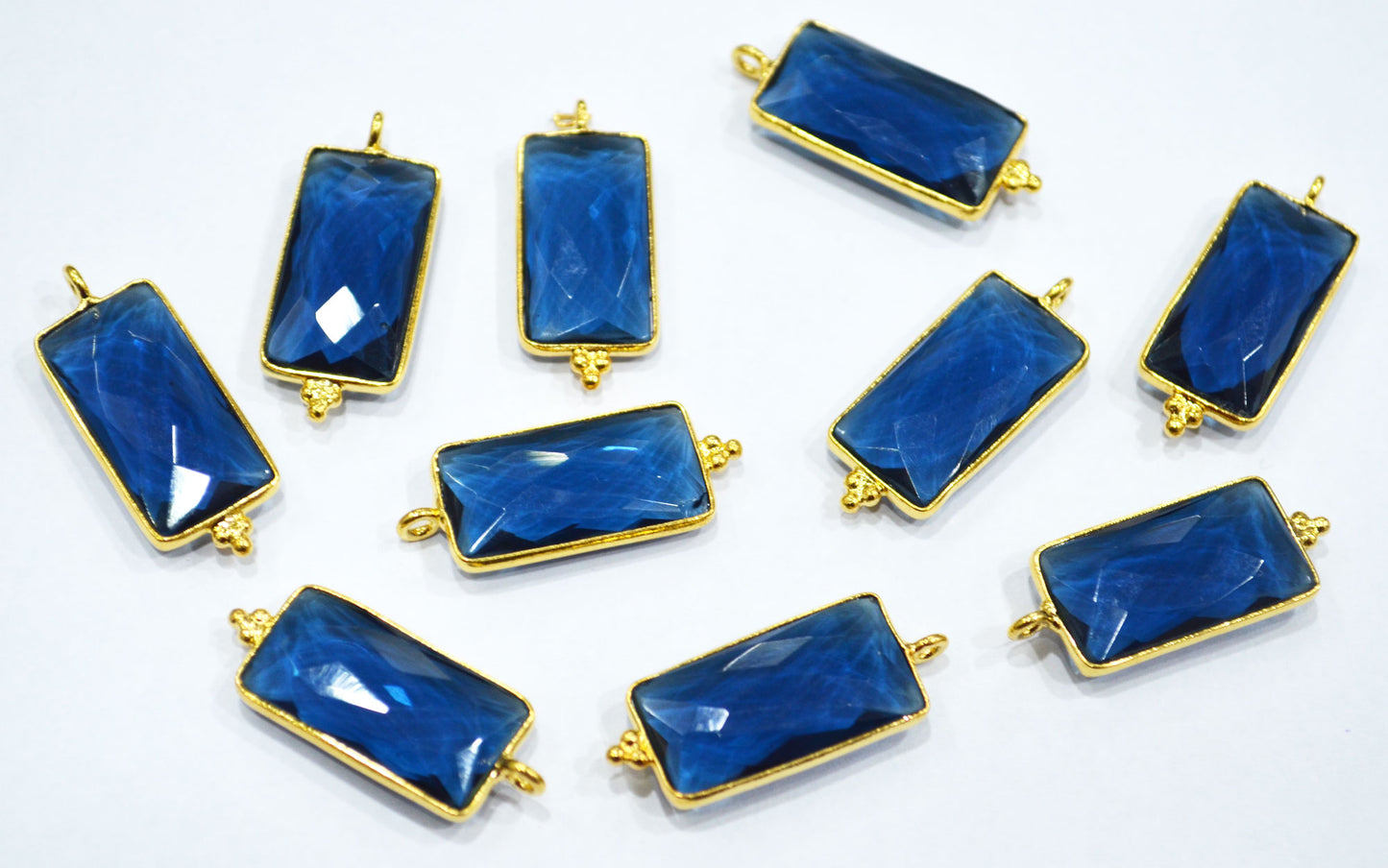 Sapphire Hydro Quartz Faceted Baguette Shape Single Bail Connector With 1 Gm Gold Plating ,Sold By Piece ,Ready Component ,21x11 mm ,RB-6783