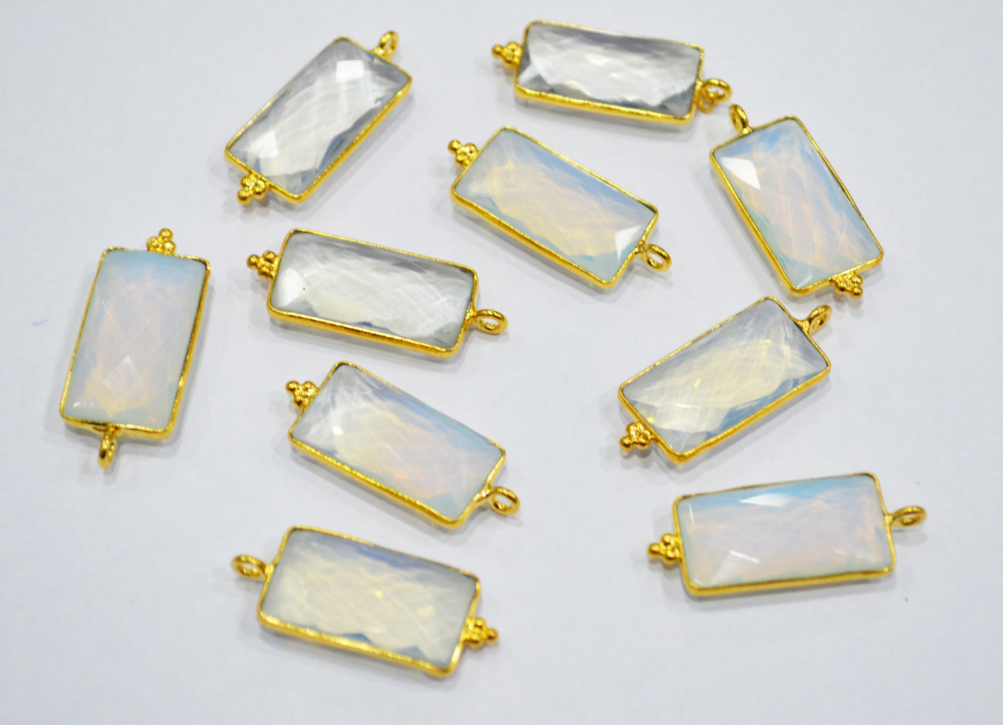 Opalite Hydro Quartz Faceted Baguette Shape Single Bail Connector With 1 Gm Gold Plating ,Sold By Piece ,Ready Component , 20x11 mm ,RB-6784