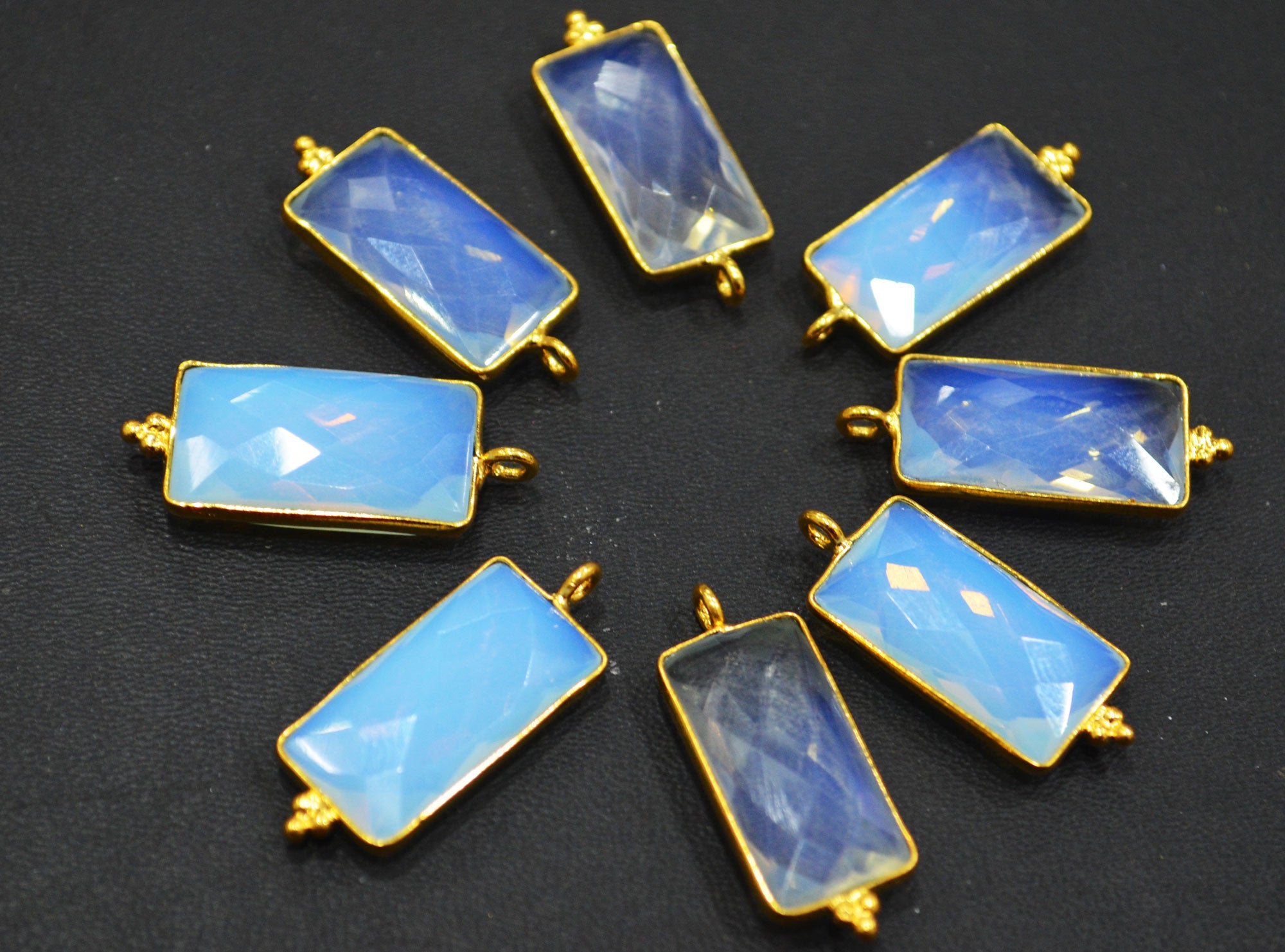 Opalite Hydro Quartz Faceted Baguette Shape Single Bail Connector With 1 Gm Gold Plating ,Sold By Piece ,Ready Component , 20x11 mm ,RB-6784