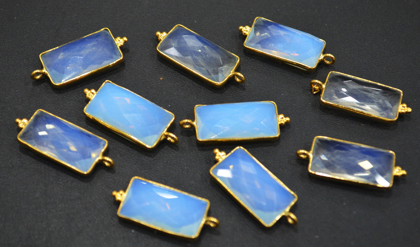 Opalite Hydro Quartz Faceted Baguette Shape Single Bail Connector With 1 Gm Gold Plating ,Sold By Piece ,Ready Component , 20x11 mm ,RB-6784