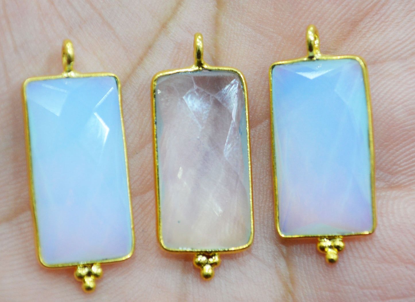 Opalite Hydro Quartz Faceted Baguette Shape Single Bail Connector With 1 Gm Gold Plating ,Sold By Piece ,Ready Component , 20x11 mm ,RB-6784