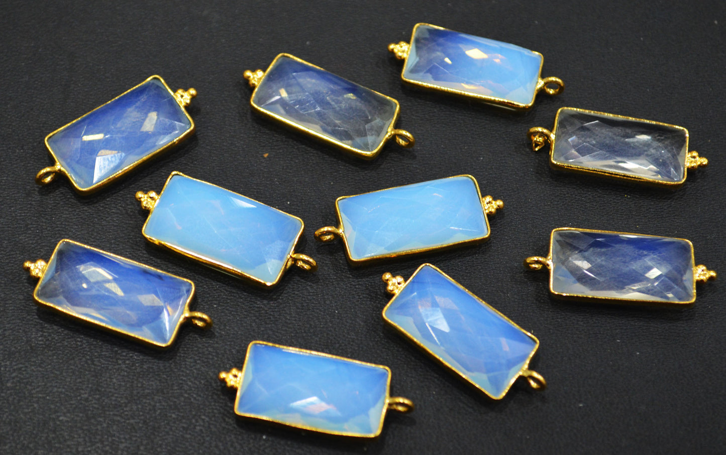 Opalite Hydro Quartz Faceted Baguette Shape Single Bail Connector With 1 Gm Gold Plating ,Sold By Piece ,Ready Component , 20x11 mm ,RB-6784