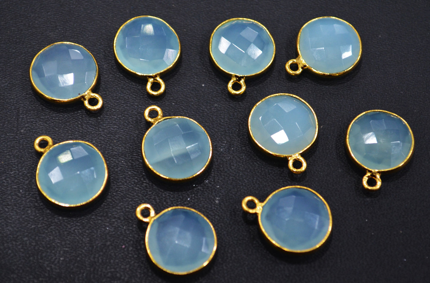 Superfine Aqua Chalcedony Faceted Coin Shape Single Bail Connector With 1 Gm Gold Plating , Sold By Piece , Ready Component , 14 mm ,RB-6785