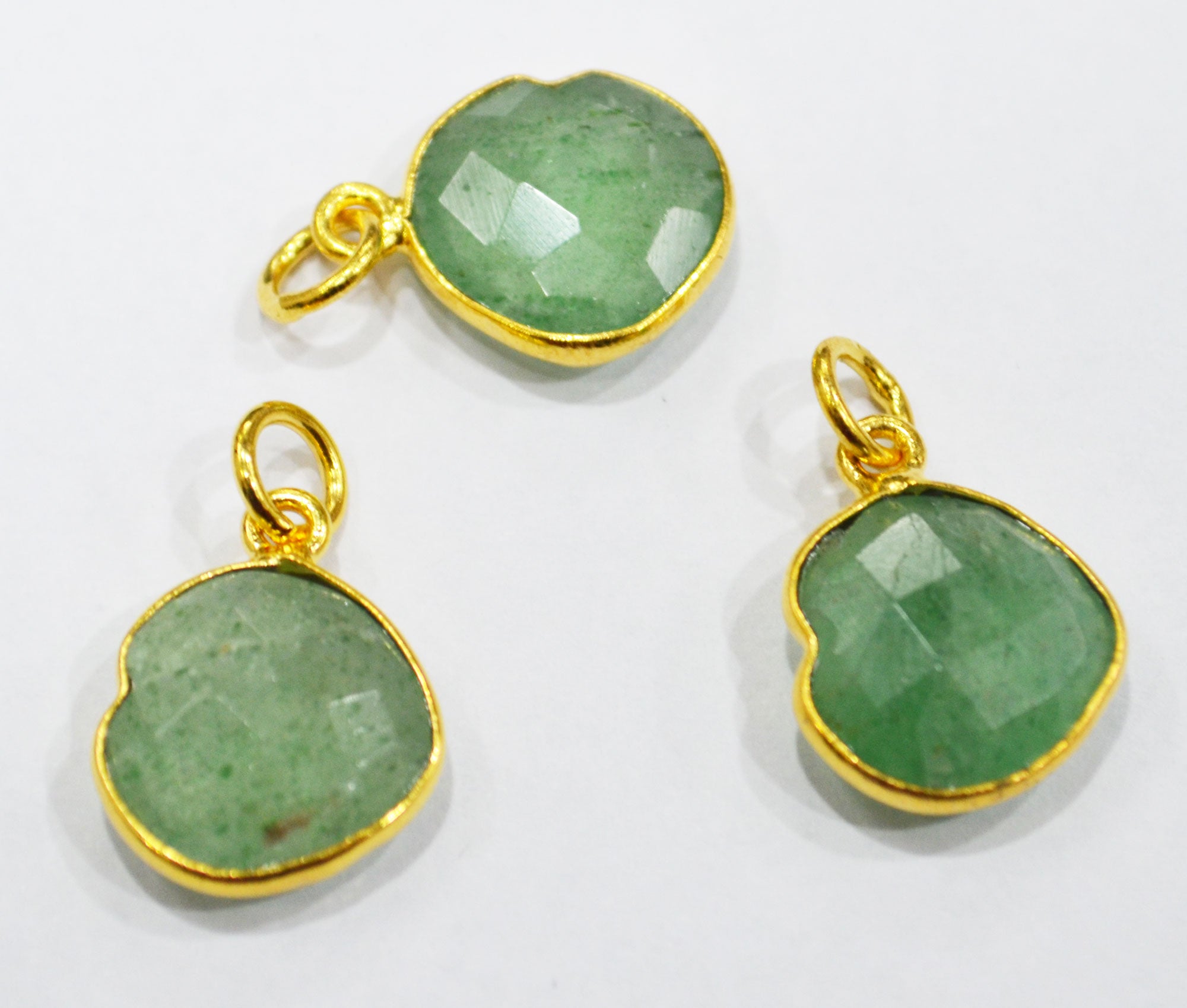 Green Strawberry Quartz Faceted Heart Shape Single Bail Connector With 1 Gm Gold Plating , Sold By Piece , Ready Component , 14 mm , RB-6788
