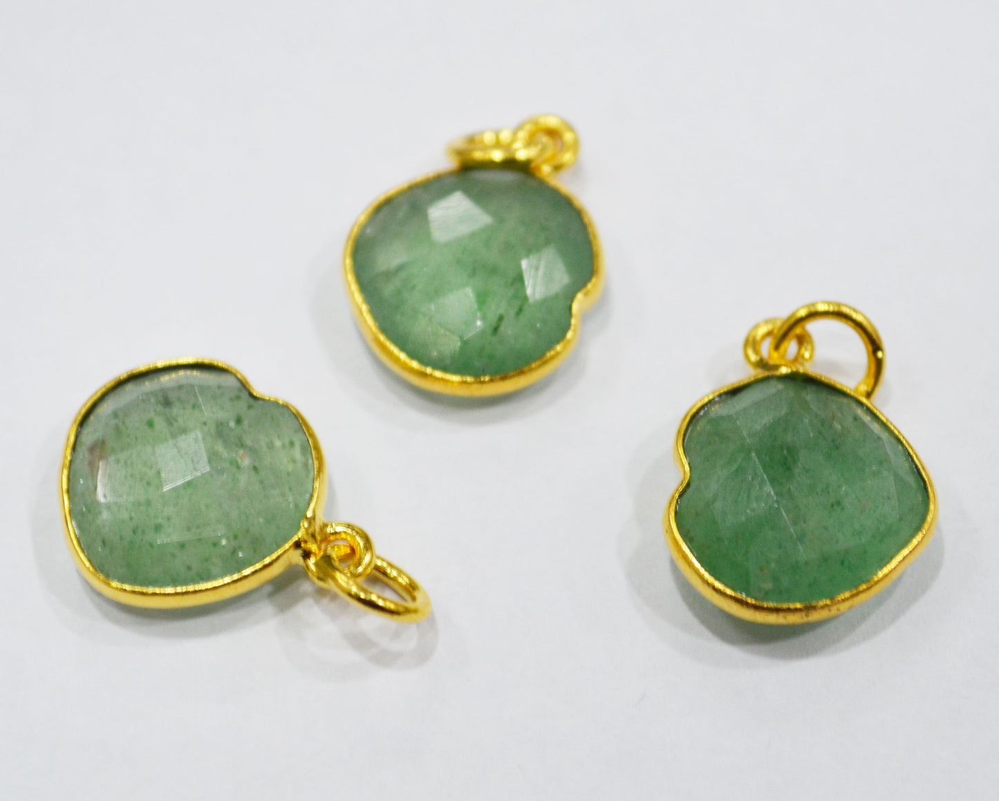Green Strawberry Quartz Faceted Heart Shape Single Bail Connector With 1 Gm Gold Plating , Sold By Piece , Ready Component , 14 mm , RB-6788