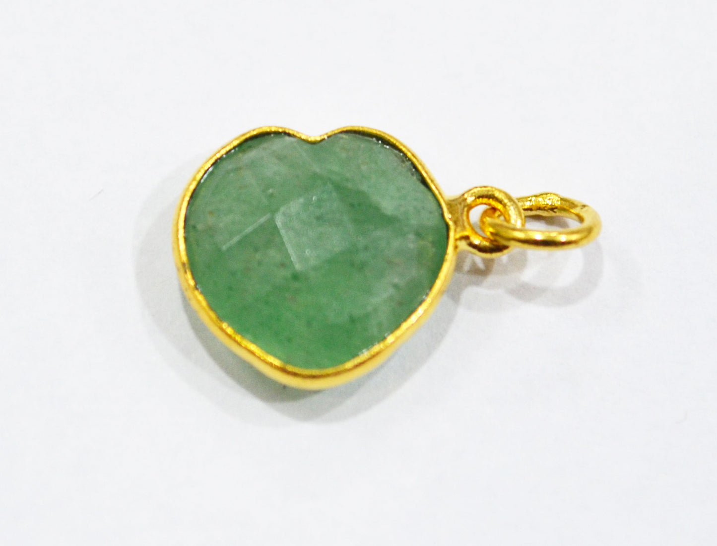 Green Strawberry Quartz Faceted Heart Shape Single Bail Connector With 1 Gm Gold Plating , Sold By Piece , Ready Component , 14 mm , RB-6788