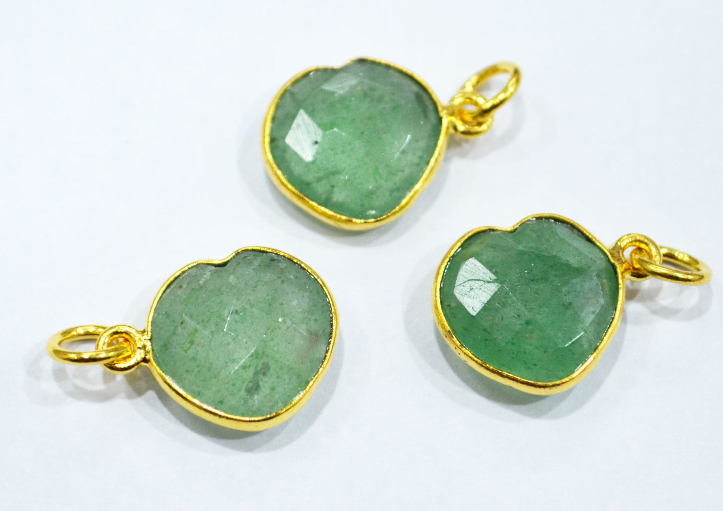 Green Strawberry Quartz Faceted Heart Shape Single Bail Connector With 1 Gm Gold Plating , Sold By Piece , Ready Component , 14 mm , RB-6788