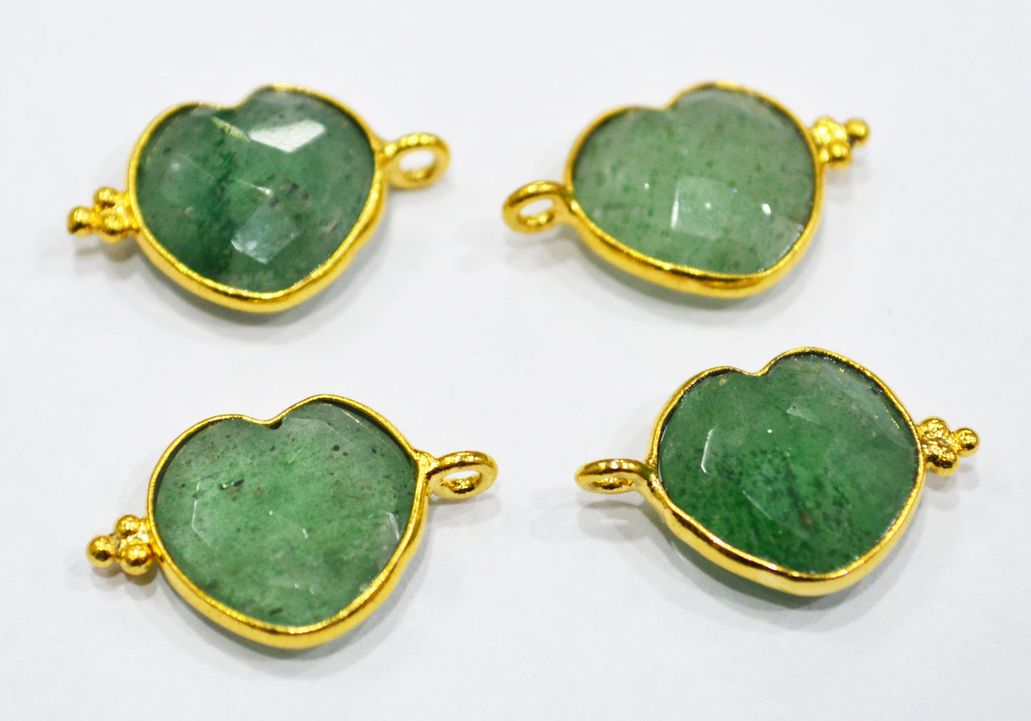 Green Strawberry Quartz Faceted Heart Shape Single Bail Connector With 1 Gm Gold Plating , Sold By Piece , Ready Component , 14 mm , RB-6789