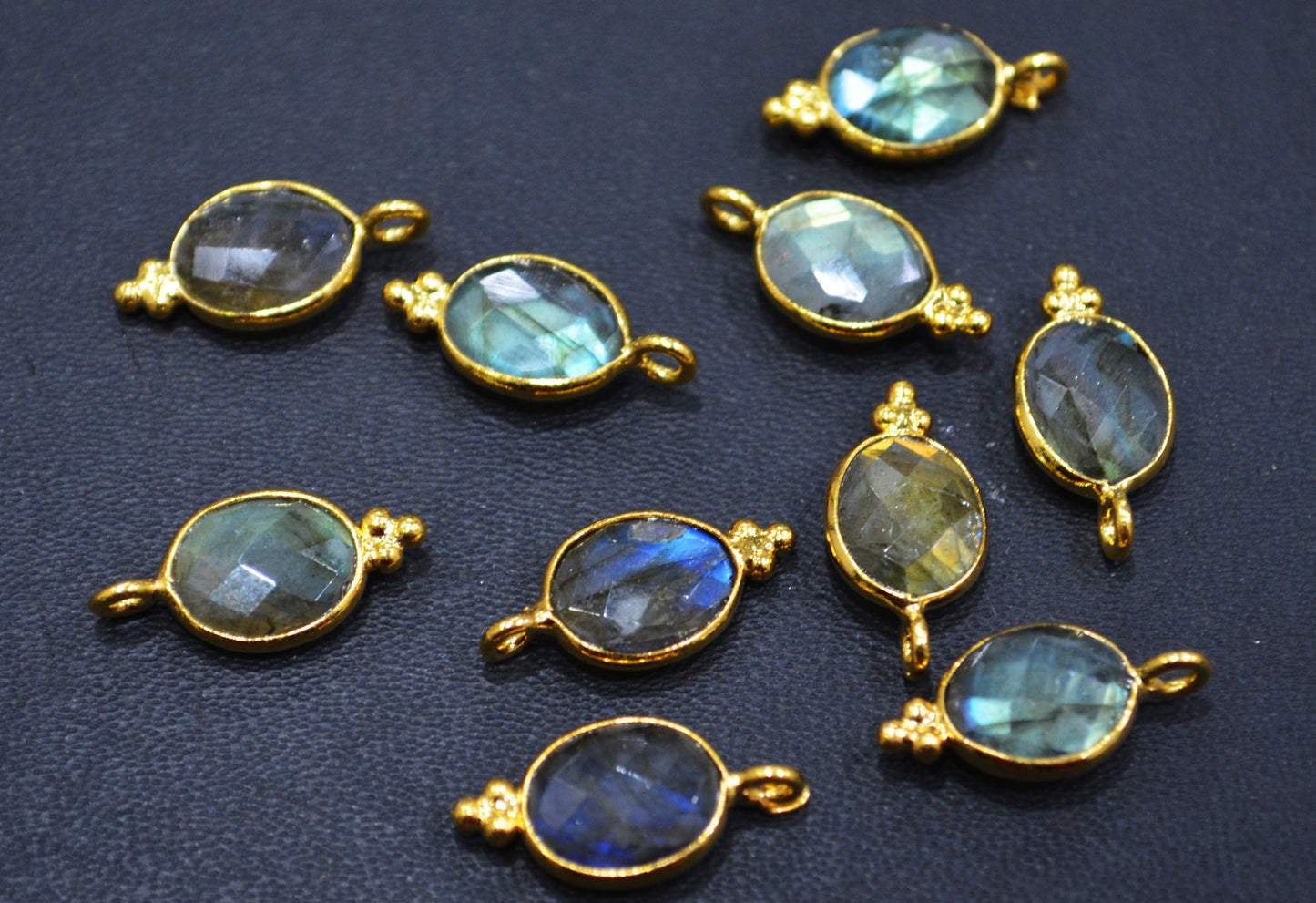 Flashy Labradorite Faceted Oval Shape Single Bail Connector With 1 Gm Gold Plating Charm ,Sold By Piece ,Ready Component ,9x10 mm , RB-6790