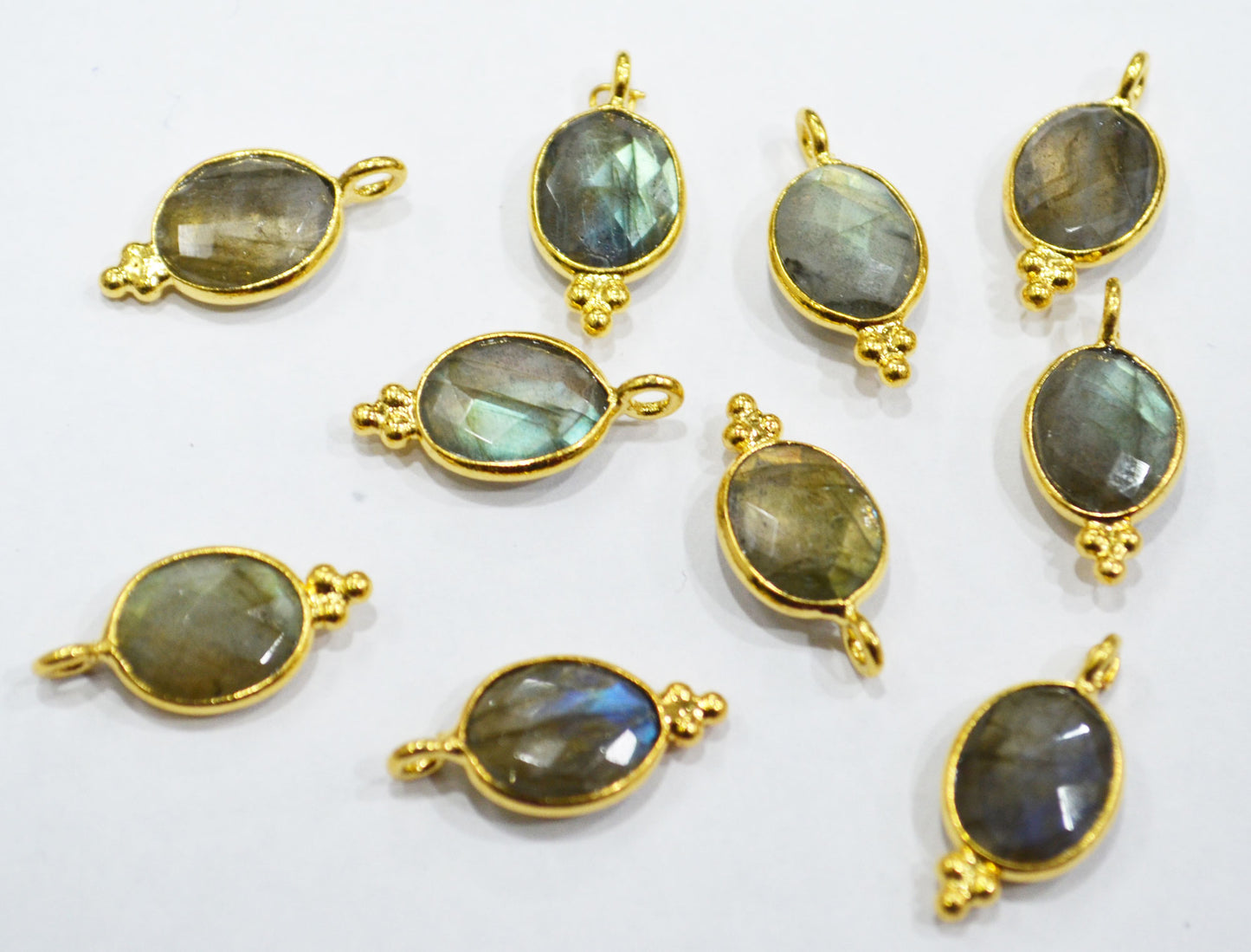 Flashy Labradorite Faceted Oval Shape Single Bail Connector With 1 Gm Gold Plating Charm ,Sold By Piece ,Ready Component ,9x10 mm , RB-6790