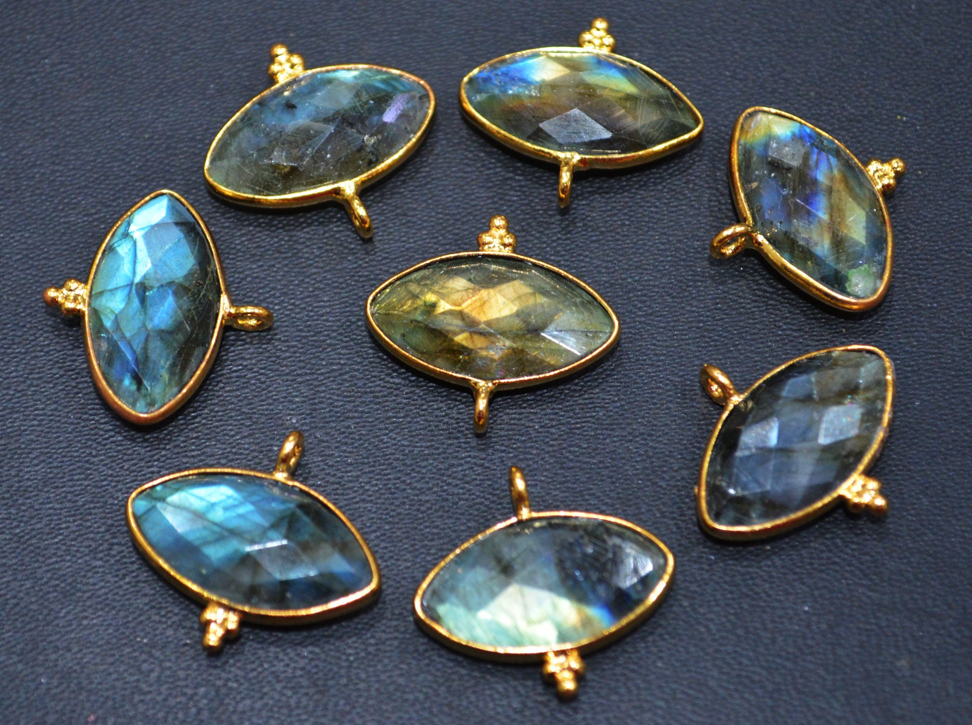 Flashy Labradorite Faceted Marquise Shape Single Bail Connector With 1 Gm Gold Plating ,Sold By Piece , Ready Component ,20x10 mm , RB-6792