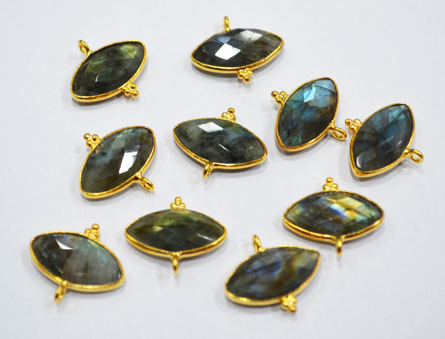 Flashy Labradorite Faceted Marquise Shape Single Bail Connector With 1 Gm Gold Plating ,Sold By Piece , Ready Component ,20x10 mm , RB-6792