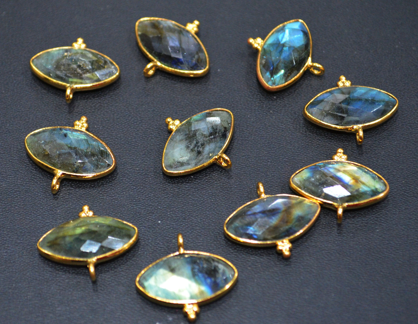 Flashy Labradorite Faceted Marquise Shape Single Bail Connector With 1 Gm Gold Plating ,Sold By Piece , Ready Component ,20x10 mm , RB-6792